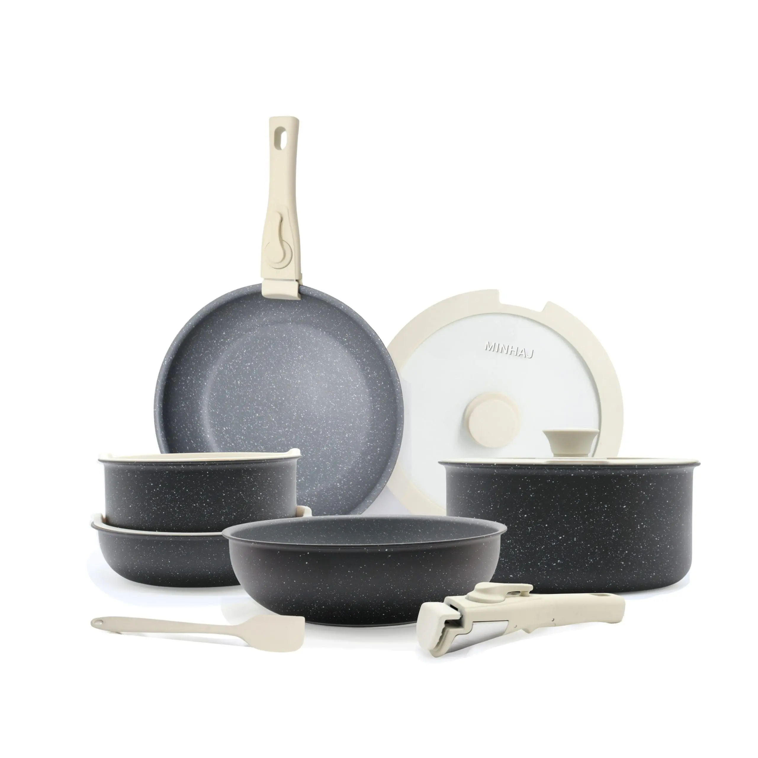 VIRAL 12-Piece Non-Stick Cookware Set With Detachable Handles – MIDNIGHT GRANITE