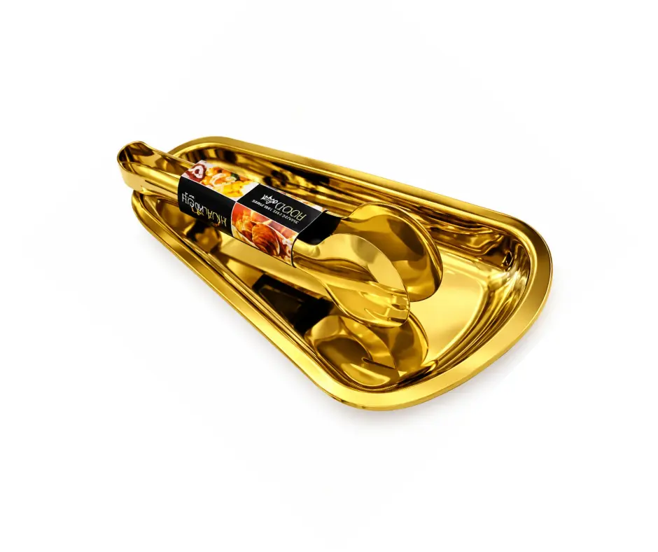 Tong With Tray Set - Gold