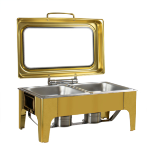 Gold Rectangular Chafing Dish - With Large Glass Display Window (DOUBLE) - Image 2