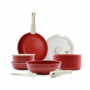 VIRAL 12-Piece Non-Stick Cookware Set With Detachable Handles – CHERRY RED