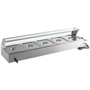 5 Divison Electric Bain Marie With Glass / Sneeze Guard (Table Top)